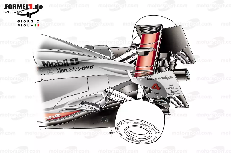 Foto zur News: McLaren baut 2012 eine Lösung, mit der man die Abgase für den Coanda-Effekt nutzen will. Der Luftstrom aus dem Motor zieht dabei benachbarte Luft an und ändert so die Richtung des Luftstroms aus dem Auspuff - ähnlich wie beim angeblasenen Diffusor 2011.