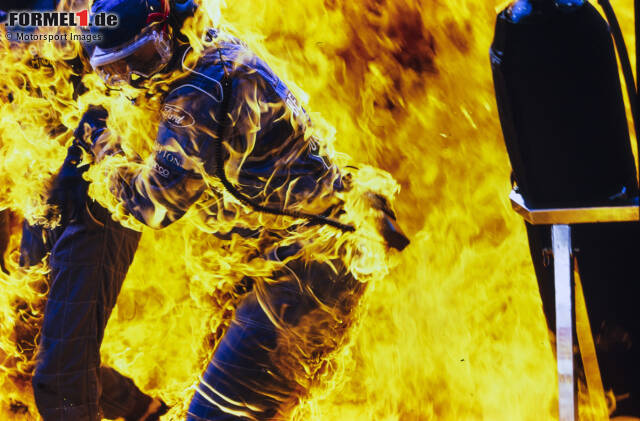Foto zur News: Es ist eines der berühmtesten Bilder der Formel-1-Geschichte: die Aufnahme zum Boxenfeuer bei Jos Verstappens Benetton B194 im Deutschland-Grand-Prix 1994 in Hockenheim. Doch in der jüngeren Formel-1-Vergangenheit gab es noch viele weitere Feuer-Zwischenfälle, wie unsere Fotostrecke zeigt.
