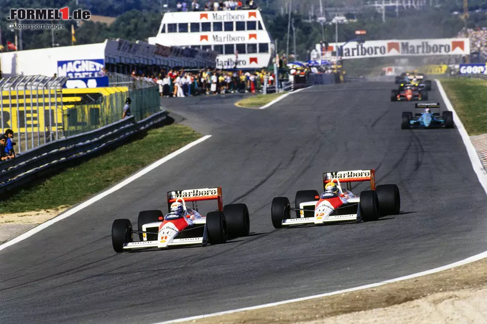 Foto zur News: In Estoril ist McLaren wieder voll da, aber die Fahrer kommen sich auf der Strecke zu nahe: Prost setzt sich gegen den rustikal verteidigenden Senna durch und gewinnt. Eine fehlerhafte Benzinanzeige zwingt Senna anschließend zum Verlangsamen und er holt keine Punkte.