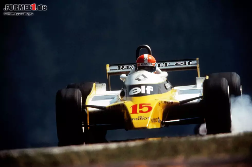 Foto zur News: Nach weiteren Siegen von Peterson und Jones ist Österreich zu Beginn der 1980er-Jahre fest in französischer Hand. Rene Arnoux fährt im Turbo-Renault 1980 im Training einen Schnitt von 236,9 km/h. Damit zählt der Österreichring endgültig zu den schnellsten Strecken der Welt, gewinnen kann Teamkollege Jean-Pierre Jabouille.