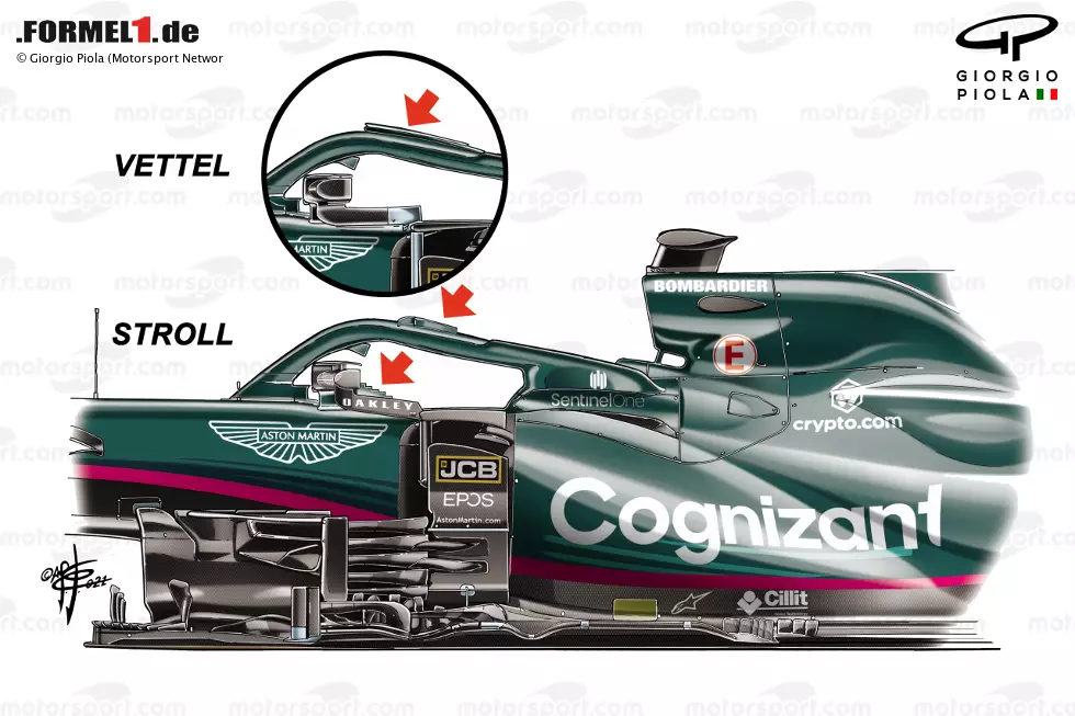 Foto zur News: Bereits vor Österreich hat Aston Martin aerodynamische Profile im Bereich der Rückspiegel und des Halo eingeführt. Auch diese Teile hatte Lance Stroll schon vor Sebastian Vettel.