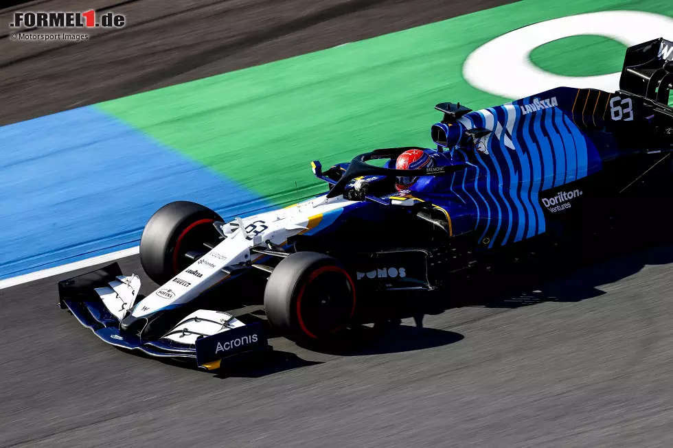 Foto zur News: George Russell (4): Er war wie fast immer der schnellere der beiden Williams-Fahrer, hat es aber genau wie Kollege Latifi selbst versemmelt. Im Qualifying mit einem Unfall, im Rennen mit einer Zeitstrafe für &quot;Speeding&quot; in der Boxengasse. Das gibt natürlich Abzug.