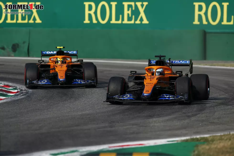 Foto zur News: Lando Norris (1): Hätte das Rennen vielleicht gewinnen können, verzichtete aber darauf, den Teamkollegen anzugreifen. Zeichnete sich in Monza als Teamplayer aus und blockte nach hinten in Sprint und Rennen fast alle Angriffe auf McLaren ab. Dafür gibt&#039;s von uns (mit leichten Abzügen für die etwas schlechteren Starts) die Bestnote!