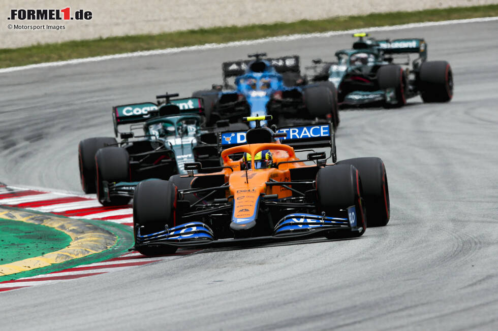 Foto zur News: Lando Norris (3): Für seine Verhältnisse kein gutes Wochenende. Ruiniert war das Rennen seiner Meinung nach bereits nach Q1, als er von Masepin aufgehalten wurde und deswegen später in Q3 ein Satz weiche Reifen fehlte. Am Sonntag hat er dann aber auch keine Bäume ausgerissen. Das kann er deutlich besser!