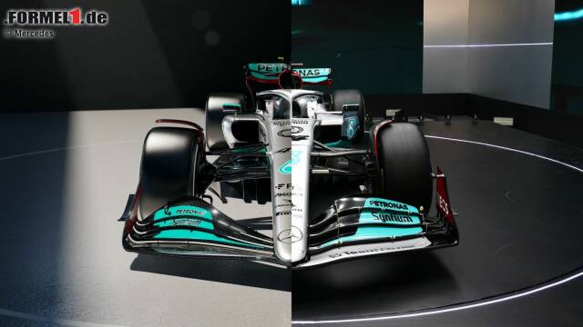 Foto zur News: Mercedes hat seinen neuen W13 für die Formel 1 2022 vorgestellt, allerdings gleich in zwei verschiedenen Versionen, einmal digital und einmal ganz echt. Wo die Unterschiede liegen? Das zeigen wir anhand der folgenden Bilder!