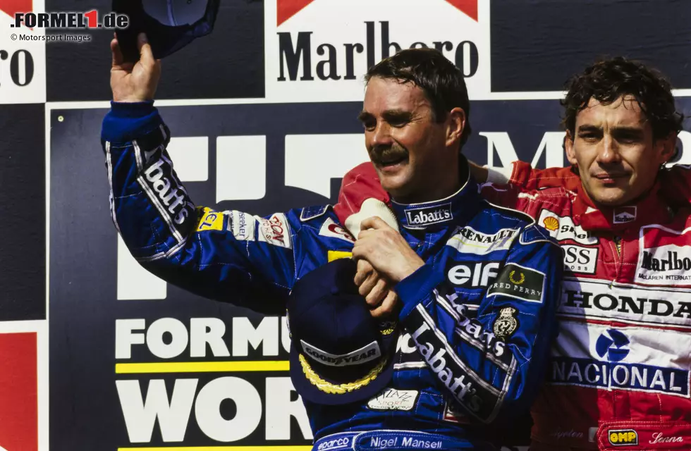 Foto zur News: Im überlegenen Williams FW14B dominiert Mansell die Saison 1992. Er gewinnt die ersten fünf Rennen in Folge und sichert sich den Titel bereits fünf Rennen vor Schluss - bei seinem 176. Start. Nur ein Fahrer in der Geschichte der Königsklasse fährt noch mehr Rennen, bevor er zum ersten Mal Weltmeister wird ...