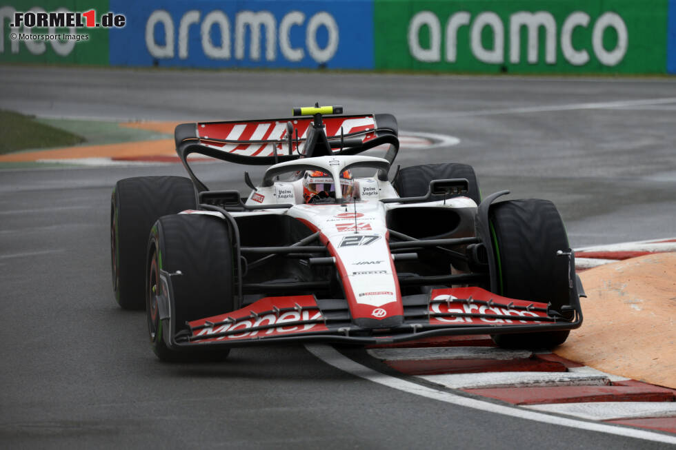 Foto zur News: ... Nico Hülkenberg auf P2 im Haas! Der Deutsche fährt eine starke erste Runde im Regen, dann wird Q3 aufgrund ...