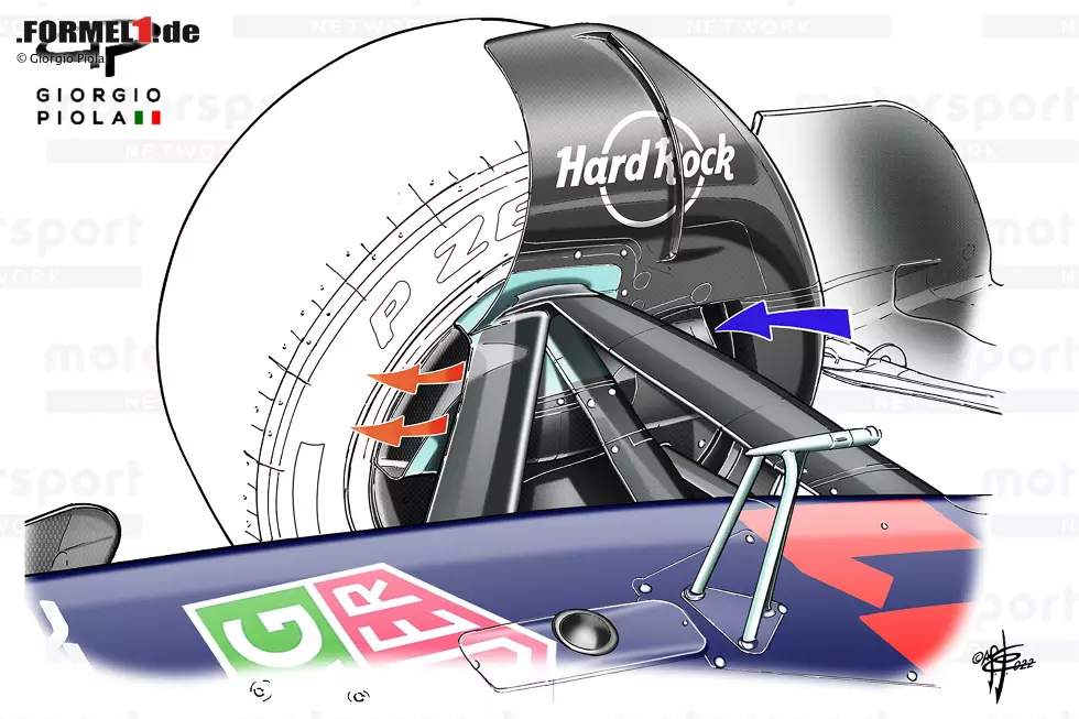 Foto zur News: Für das Jahr 2022 mussten die Teams die beim Bremsen entstehende Wärme über einen nach hinten gerichteten Innenauslass ableiten, anstatt wie seit mehreren Jahrzehnten über die Radoberfläche. Red Bull änderte seine Anordnung, um die Bremskühlkapazität für Monaco zu erhöhen.