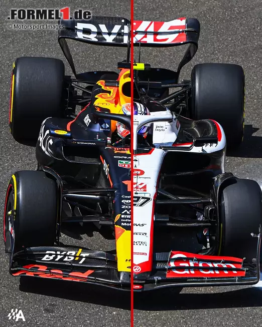 Foto zur News: Red Bull RB19 vs. Haas VF-23