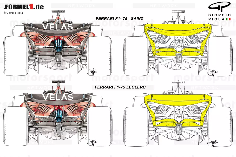 Foto zur News: In Kanada wurden zwei verschiedene Heckflügel-Konfigurationen verwendet: Carlos Sainz nutzte eine Option mit höherem Abtrieb und Charles Leclerc eine neue Lösung, bei der der Fokus auf der Form der oberen Flügelelemente sowie dem Beam-Flügel lag.