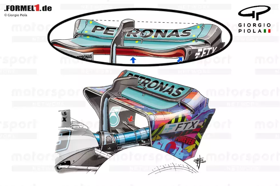 Foto zur News: Beim Großen Preis von Miami wurde erstmals ein Low-Downforce-Heckflügel eingesetzt, bei dem die Aufwärtsbewegung der Vorderkante des Hauptflügels wegfiel, während der Übergang der Endplatte ebenfalls gelockert wurde.