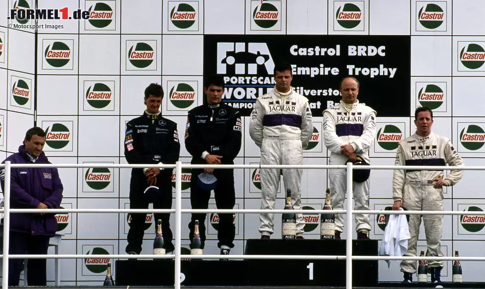 Foto zur News: Sportwagen-WM in Silverstone 1991: Derek Warwick und Teo Fabi gewinnen für das Jaguar-Werksteam. Auf Platz 2: Michael Schumacher und Karl Wendlinger im Sauber-Mercedes C291. Beide Mercedes-Junioren werden noch im gleichen Jahr in die Formel 1 aufsteigen.