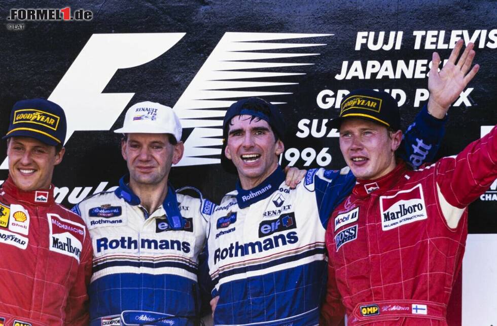 Foto zur News: Rookie Villeneuve ist es auch, der Hills einziger echter WM-Rivale 1996 ist. Beim Saisonfinale liegen die beiden Williams-Teamkollegen nur neun Punkte auseinander. In Suzuka schnappt sich Hill schließlich seinen achten Saisonsieg - und damit den Titel.