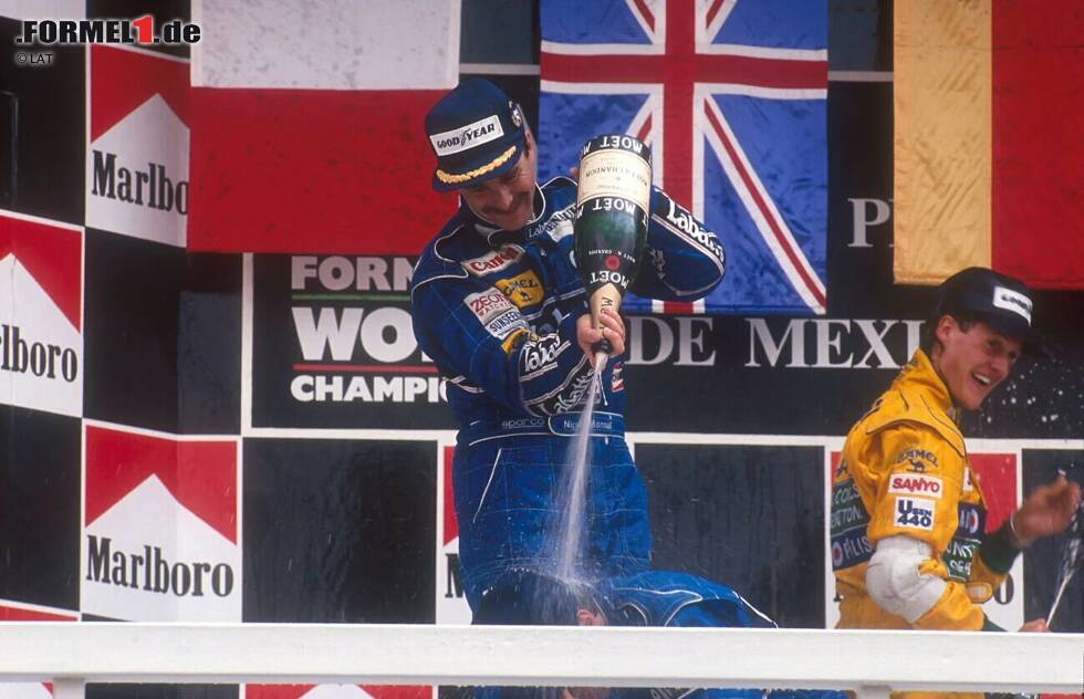 Foto zur News: Nigel Mansell (1992): Zieht der Brite 1991 im WM-Kampf noch den Kürzeren gegen Senna, startet er ein Jahr später sogar noch besser als der Brasilianer: Mit gleich fünf Siegen zu Beginn der Saison stellt er eine Bestmarke auf, die bis heute niemand übertreffen kann.