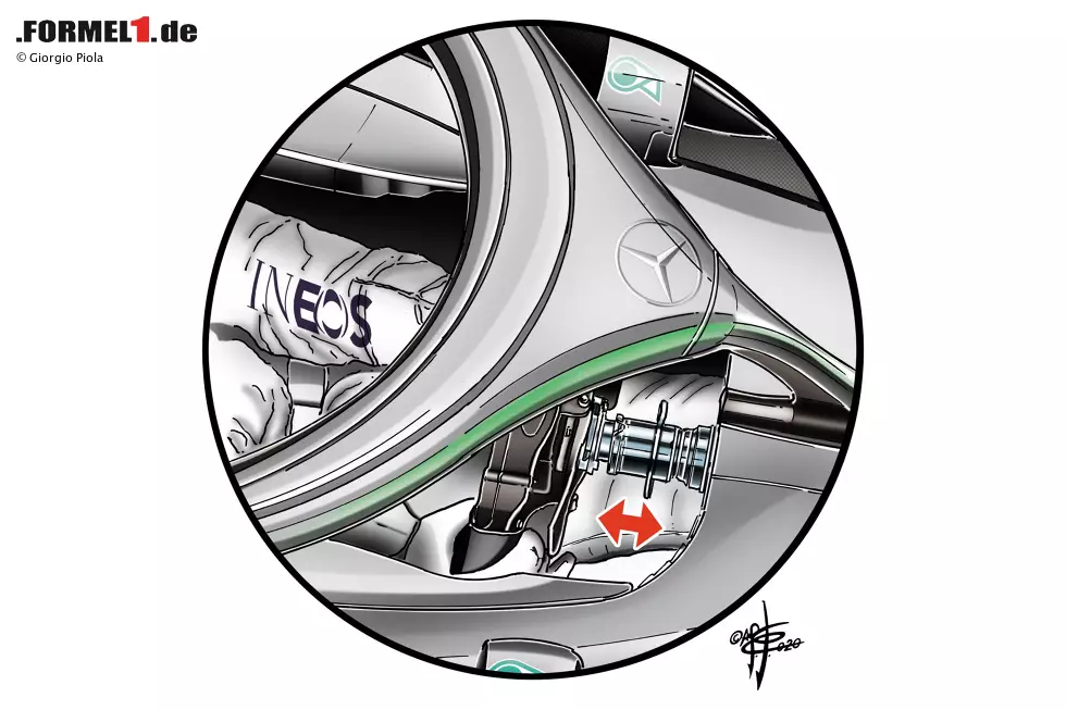 Foto zur News: ... kann der Fahrer aus dem Cockpit heraus das Set-up des Fahrzeugs im Rundenverlauf dynamisch anpassen und profitiert von geringerem Reifenverschleiß. Das fällt der Konkurrenz aber erst beim Studium von Onboard-Aufnahmen der Mercedes-Fahrer bei Testfahrten auf. Um Nachahmer ...