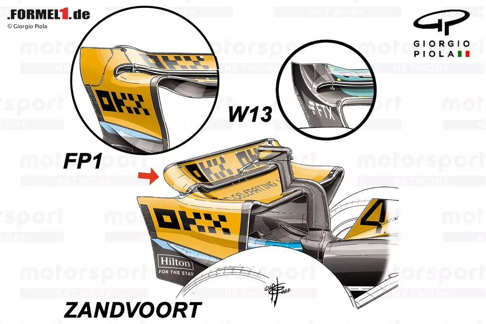 Foto zur News: In Zandvoort kam eine neue Heckflügelspitze zum Einsatz, die das offene Design aufwies, das viele Teams bereits übernommen hatten. In Spa wurde ein geschlossenes Endplatten-Ausschnitt-Panel vorgestellt, ein Design, das von Mercedes in den Jahren 2022 und 2023 ausgiebig genutzt wurde, aber seinen Ursprung bei Alpine im Jahr 2022 hatte.