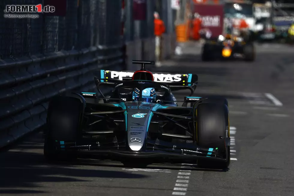 Foto zur News: George Russell (Mercedes) legte in Monaco insgesamt 256,949 Kilometer (77 Runden) mit einem Satz C4-Reifen zurück - die höchste Distanz auf dieser Mischung.