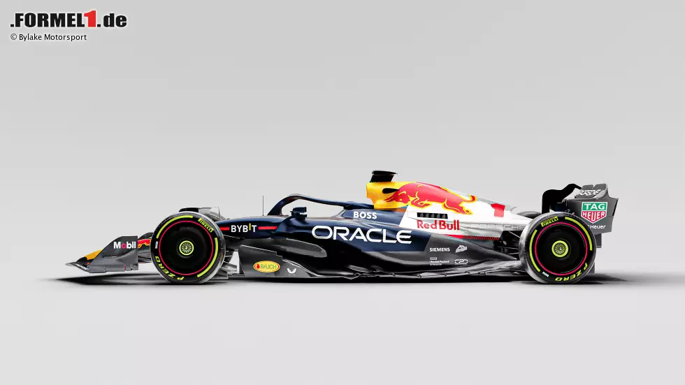 Foto zur News: Die (fiktive) Idee, das Auto wie eine Red-Bull-Dose aussehen zu lassen, mit dem Red-Bull-Blau vorn und einem Porsche-Silbergrau hinten, hatte 3D-Designer Chris Paul Smith, der die Designs für das Buch &quot;Grand Prix Storys&quot; gestaltet hat.