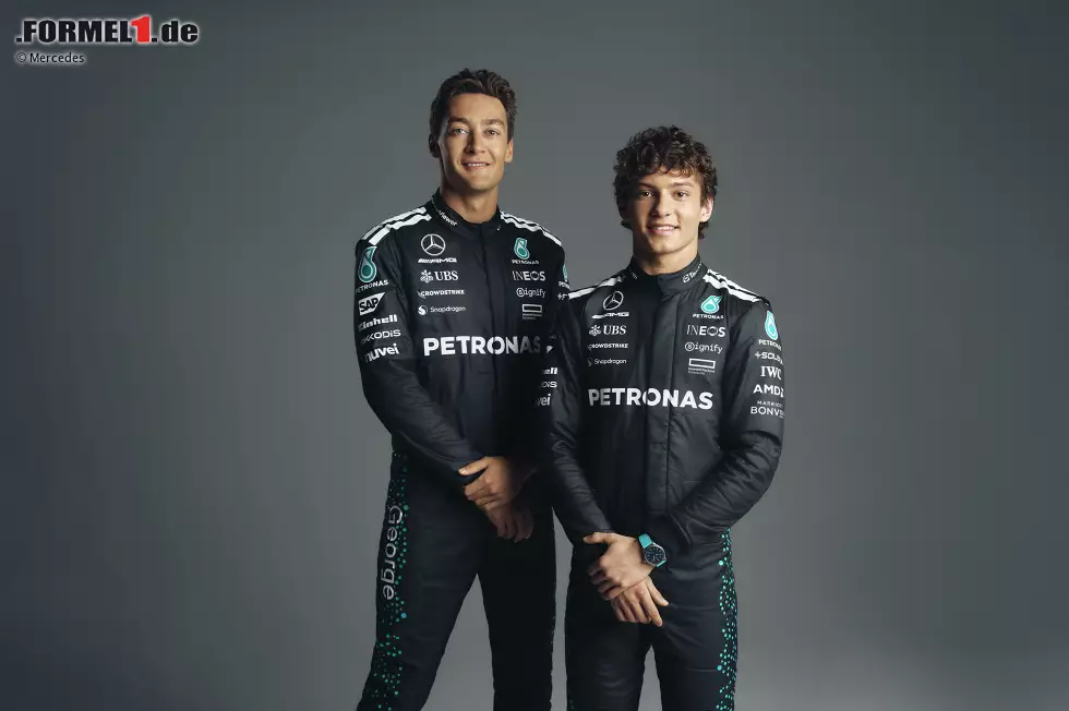 Foto zur News: Gleiches gilt für Andrea Kimi Antonelli, der bei Mercedes eine höhe Hürde bekommt: George Russell nahm es sogar mit Lewis Hamilton auf, dem erfolgreichsten Fahrer aller Zeiten. Ob er auch den Italiener in die Schranken weisen kann, wird sich zeigen.