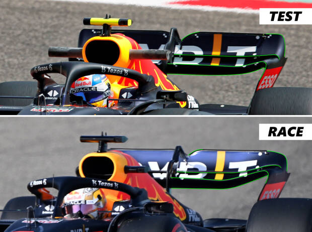 Die Heckflügel des Red Bull RB18 im Vergleich