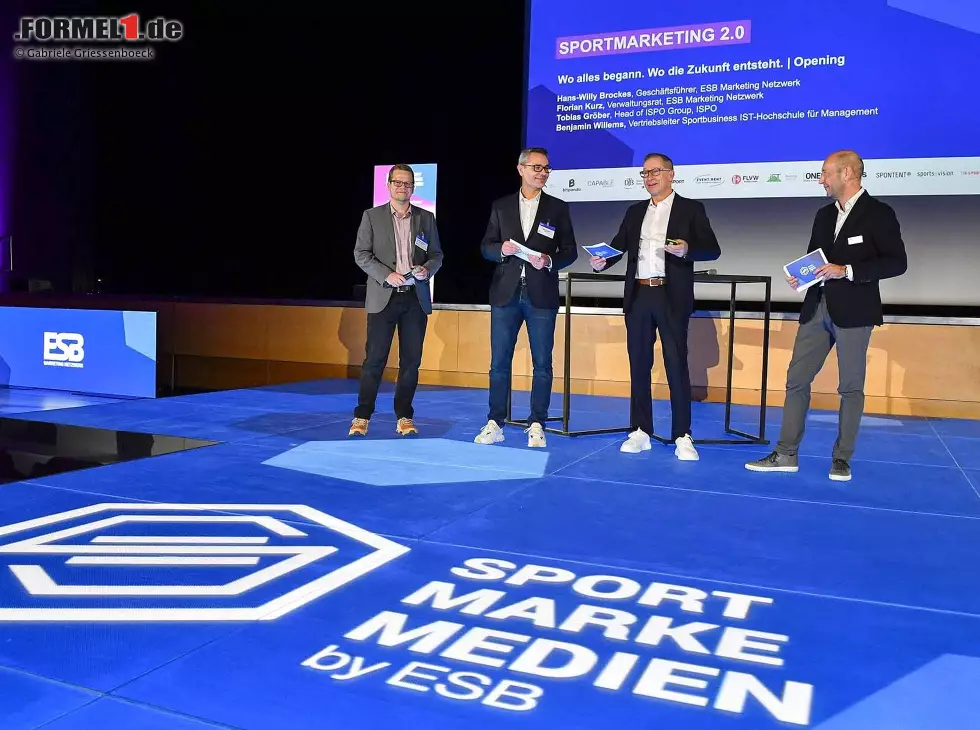 Foto zur News: SPORT MARKE MEDIEN 2024: Benjamin Willems, Bildungsexperte der IST-Hochschule; Tobias Gröber, Head of ISPO Group, ISPO; Hans-Willy Brockes, Gründer &amp; Geschäftsführer, ESB Marketing Netzwerk; Florian Kurz, Verwaltungsrat, ESB Marketing Netzwerk